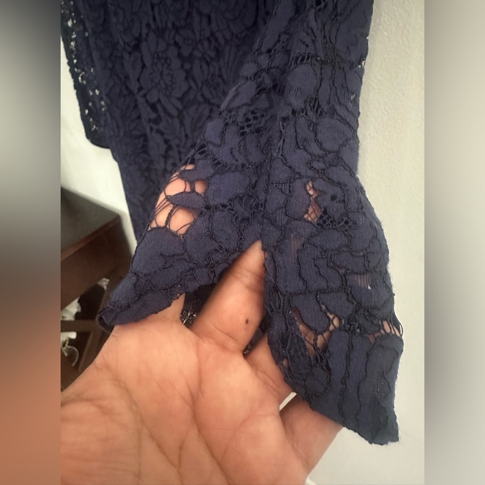 Vince Camuto Womens Size 4 Navy Lace Overlay Shift Dress 3/4 See Through Sleeve - Picture 6 of 8